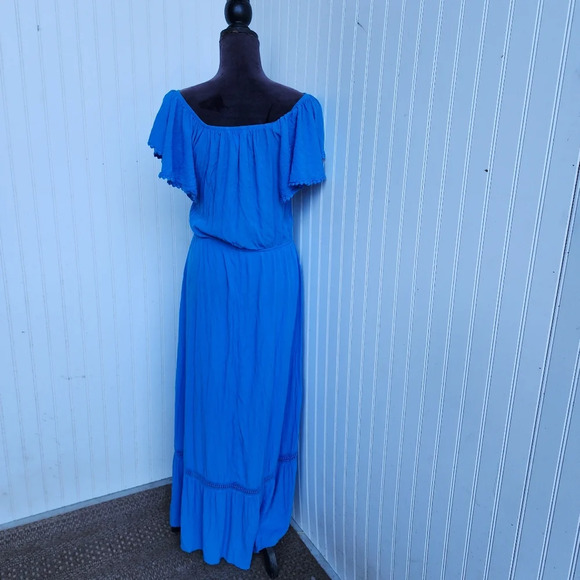 Time and Tru Blue A Line Hi Low Hemline Peasant Dress Elastic Waist Sz S 4-6 - Picture 6 of 10